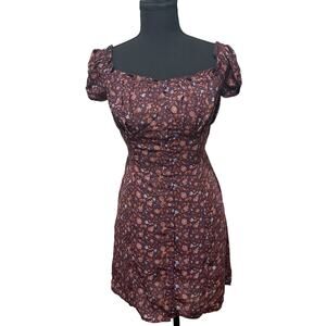 Dizzire Floral Mini Dress Womens Small Puff Sleeve Smocked Back Cottagecore
